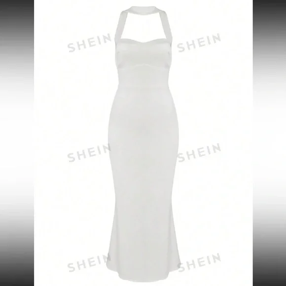 Silk white halter dress - Picture 5 of 8